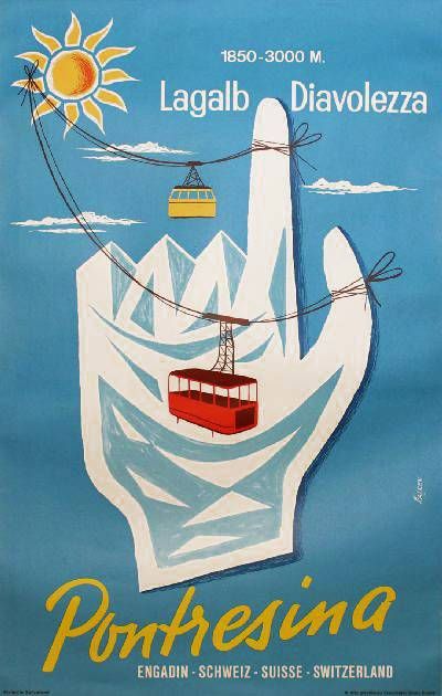 Poster Vintage ski Pontresina