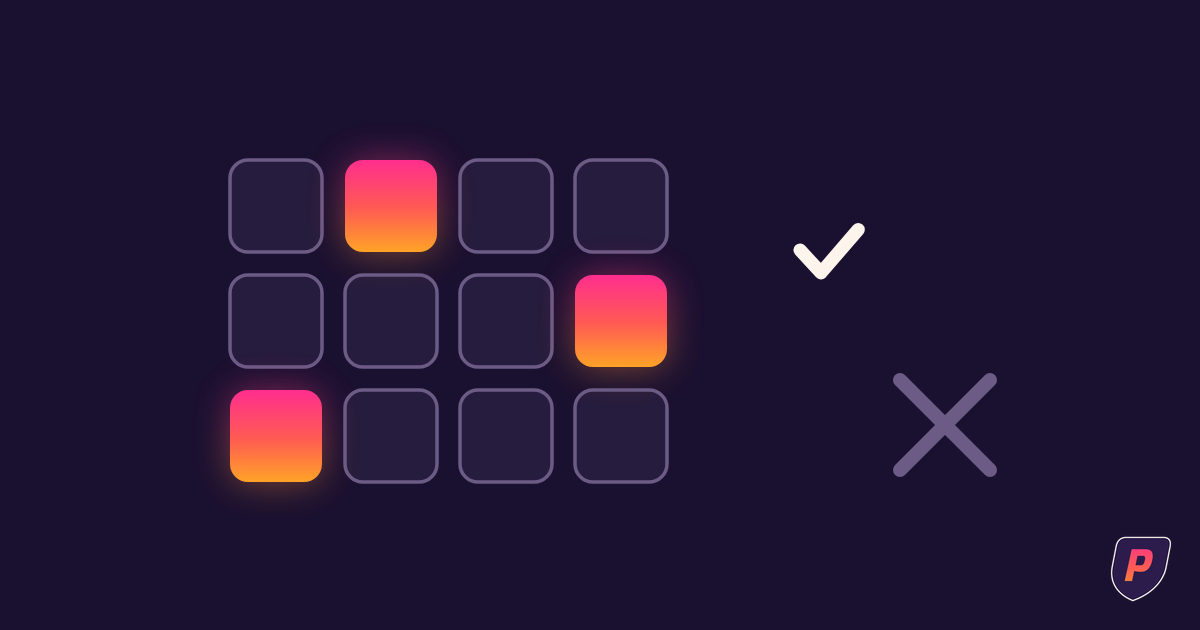 Illustration of a grid of user seat tiles with only three lit in sunset colors beside a checkmark and an X