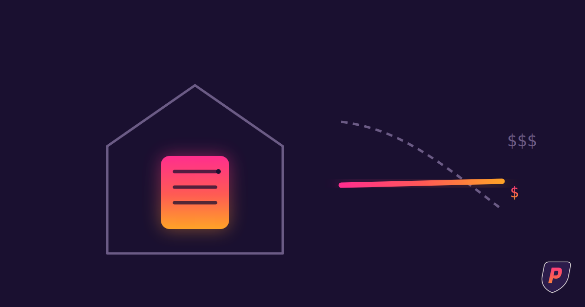 Illustration of a glowing server inside a building outline beside a flat cost line undercutting a rising dashed curve