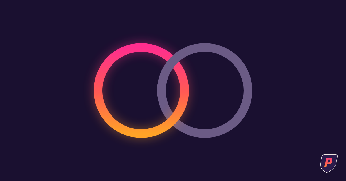 Illustration of two interlocked rings, one in warm sunset gradient and one in muted violet outline