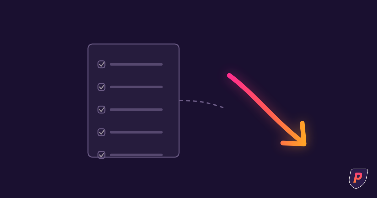 Illustration of an insurance questionnaire feeding a descending premium arrow in sunset gradient
