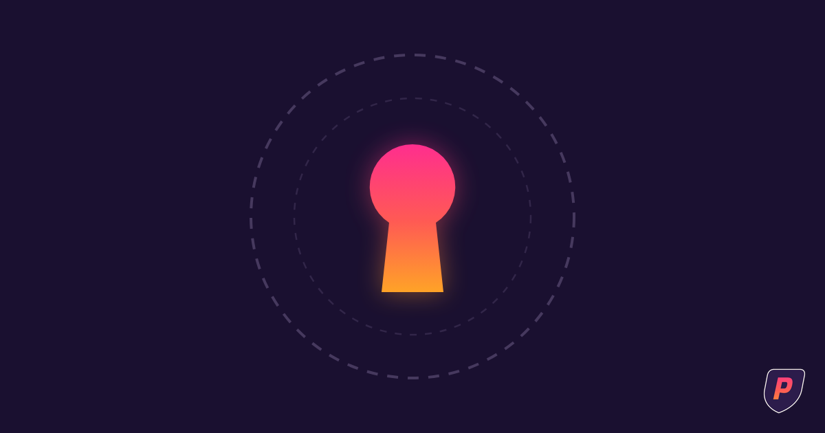 Illustration of a faded dashed perimeter ring around a glowing sunset keyhole at the center