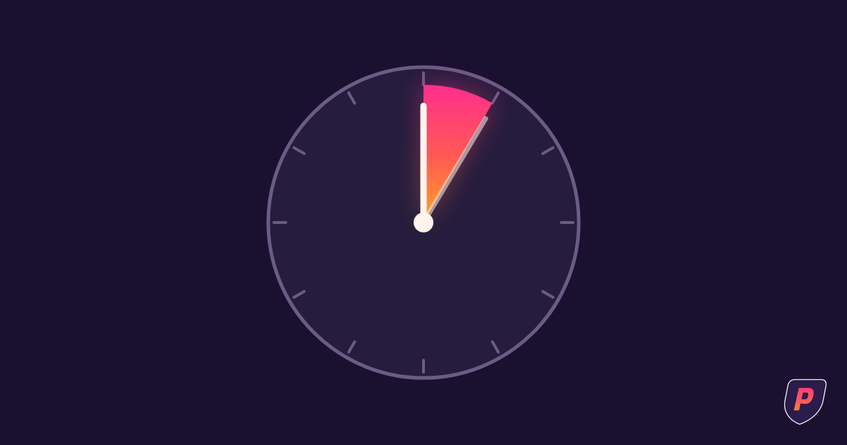 Illustration of a clock face with the first hour highlighted as a sunset gradient wedge