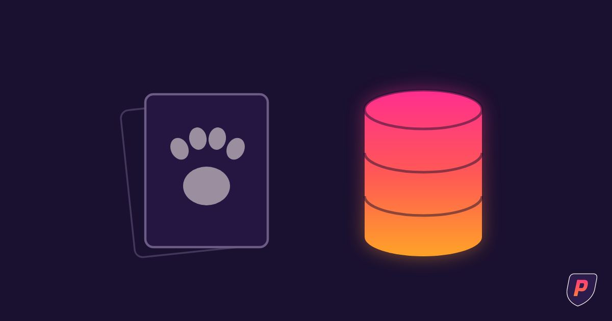 Illustration of x-ray film tiles with a paw outline beside a sunset storage cylinder representing a PACS archive