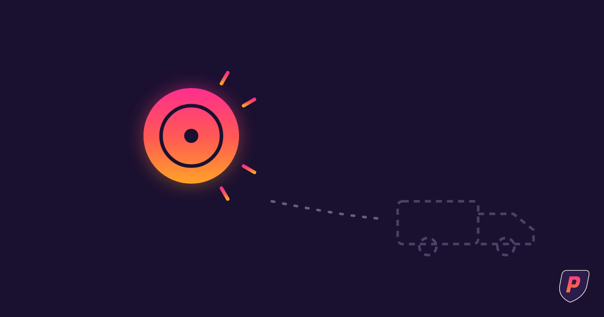 Illustration of a smoke alarm disconnected from an absent fire truck, one glowing in sunset gradient
