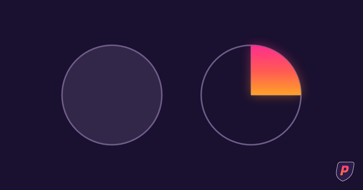 Illustration of a full solid circle beside a circle with one quarter wedge lit in sunset gradient, representing fractional leadership