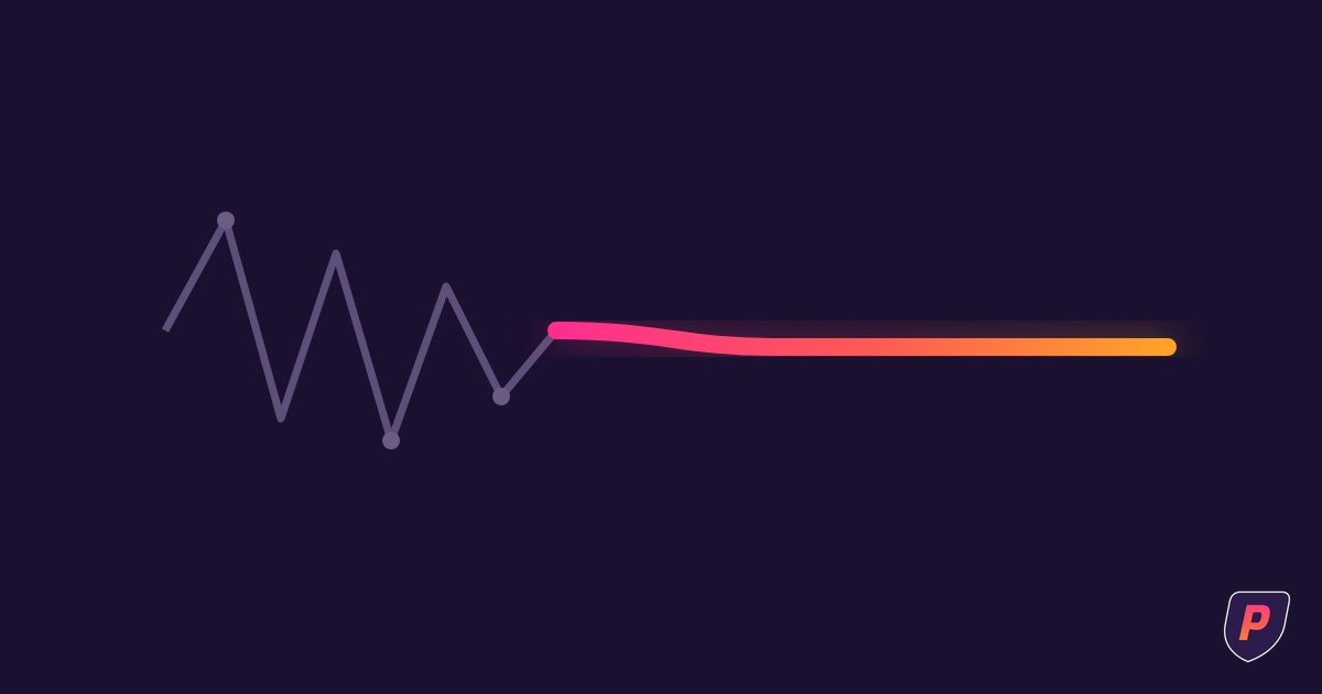 Illustration of a jagged incident line calming into a smooth glowing flat line in sunset gradient