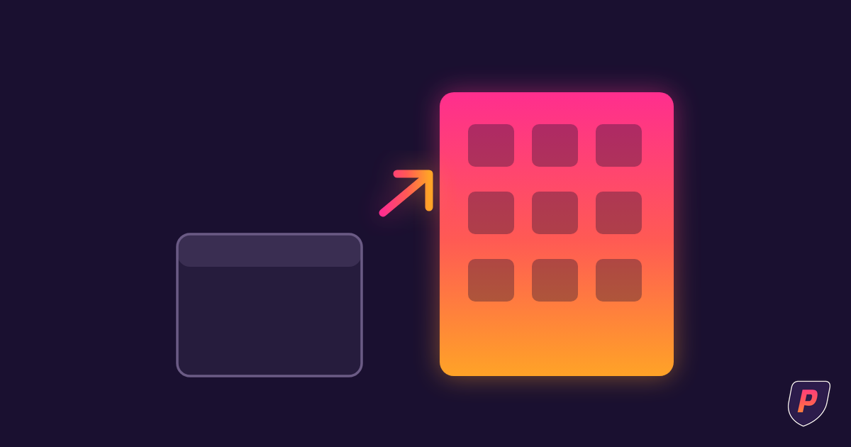 Illustration of a small provider box outgrown by a rising company block in sunset gradient