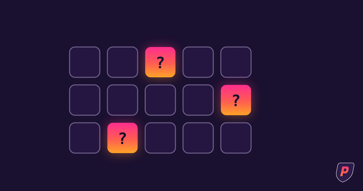 Illustration of a grid of approved app tiles in dark purple with three unauthorized tools glowing in bright sunset colors, marked with question marks