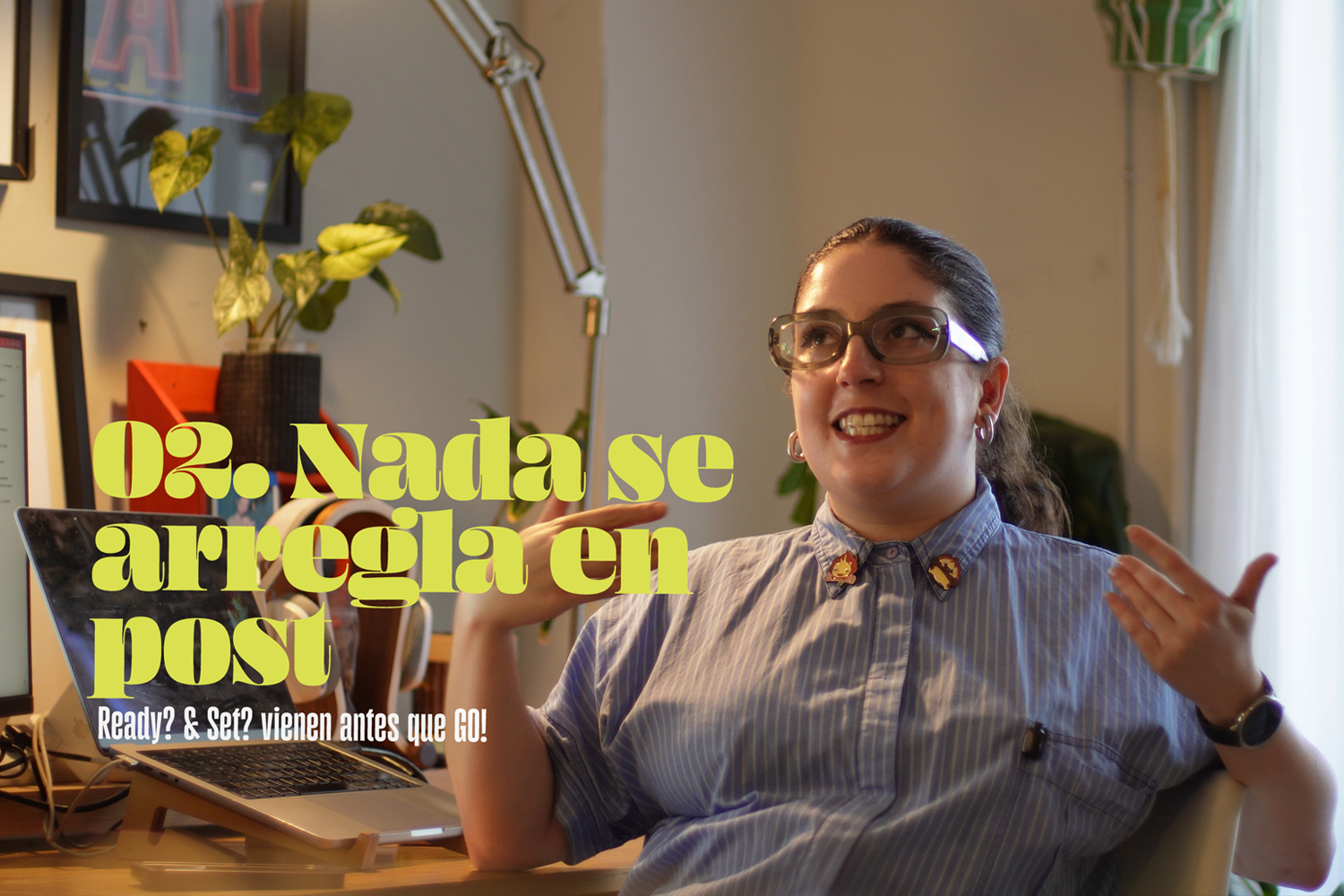 Still of a woman talking to camera in a documentary style shot. Text overlay reads "Nada se arregla en post"