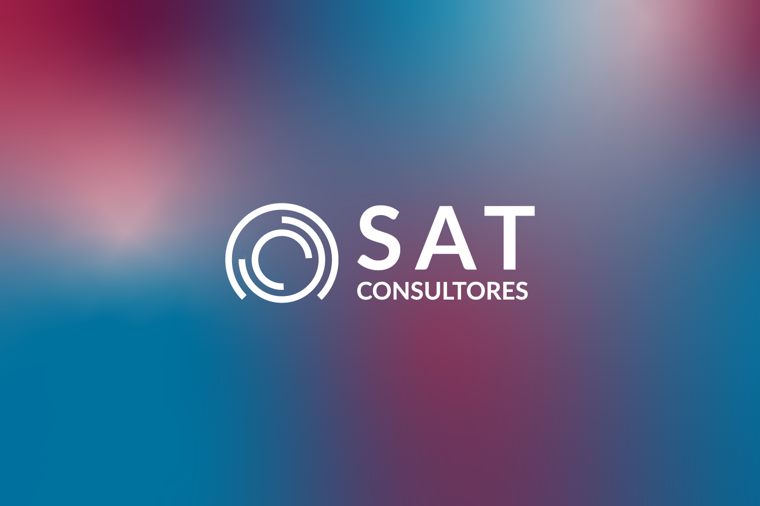 A gradient in blues and mauves with a logo in white in the center