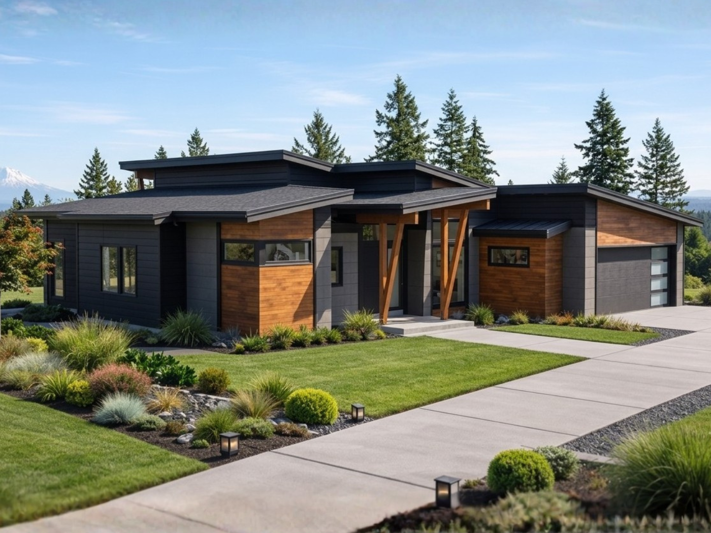 Douglas Fir Estate - exterior rendering of a 2,543 sq ft single-story modern prairie home