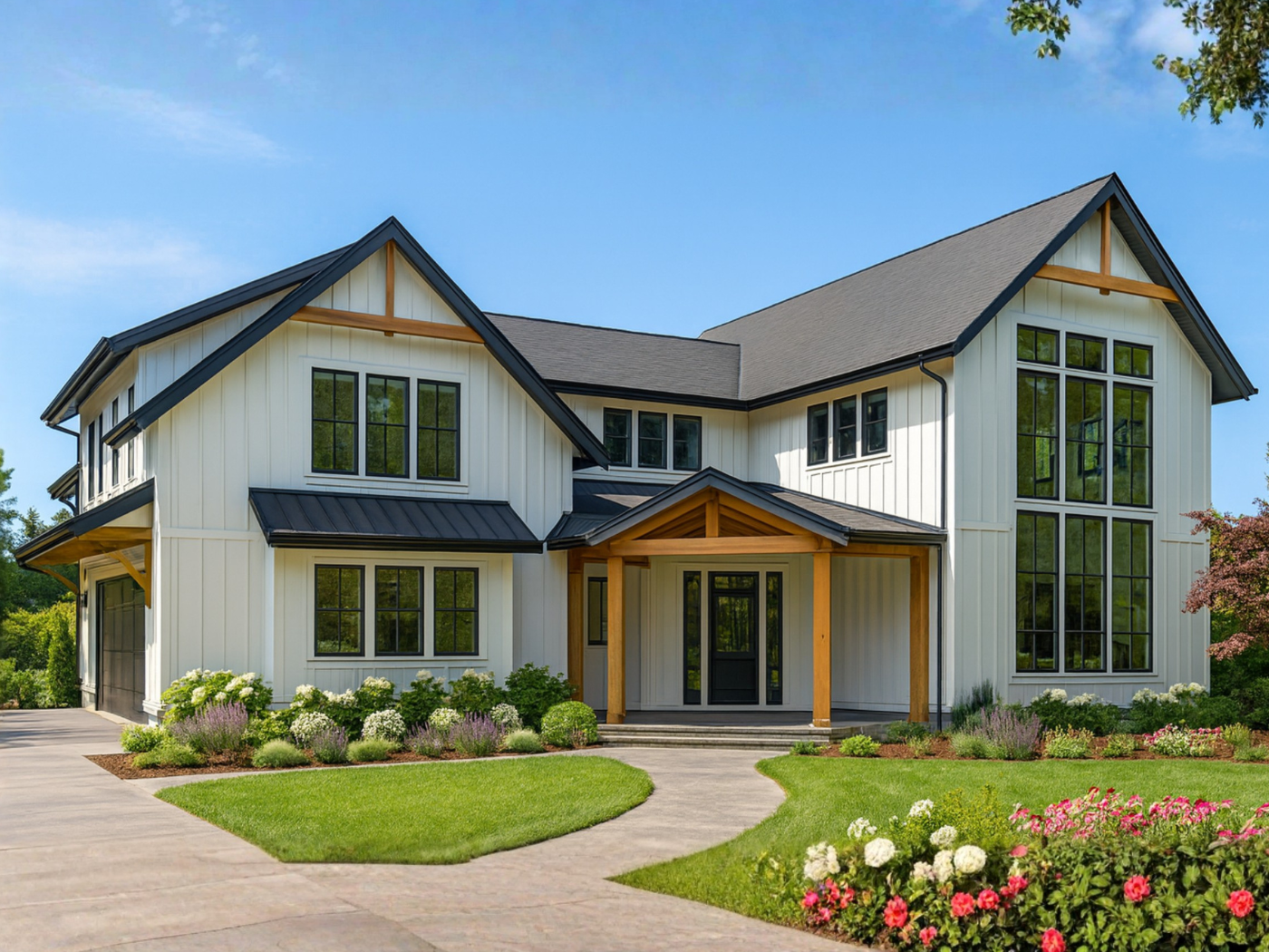 Glass Gable - exterior rendering of a 2,642 sq ft two-story modern farmhouse