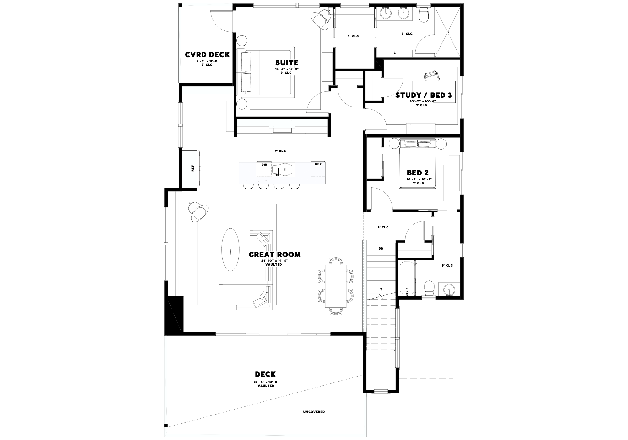 The Pamona floor plan - 2,562 sq ft, 3 bedroom, 2 bathroom (upper level)