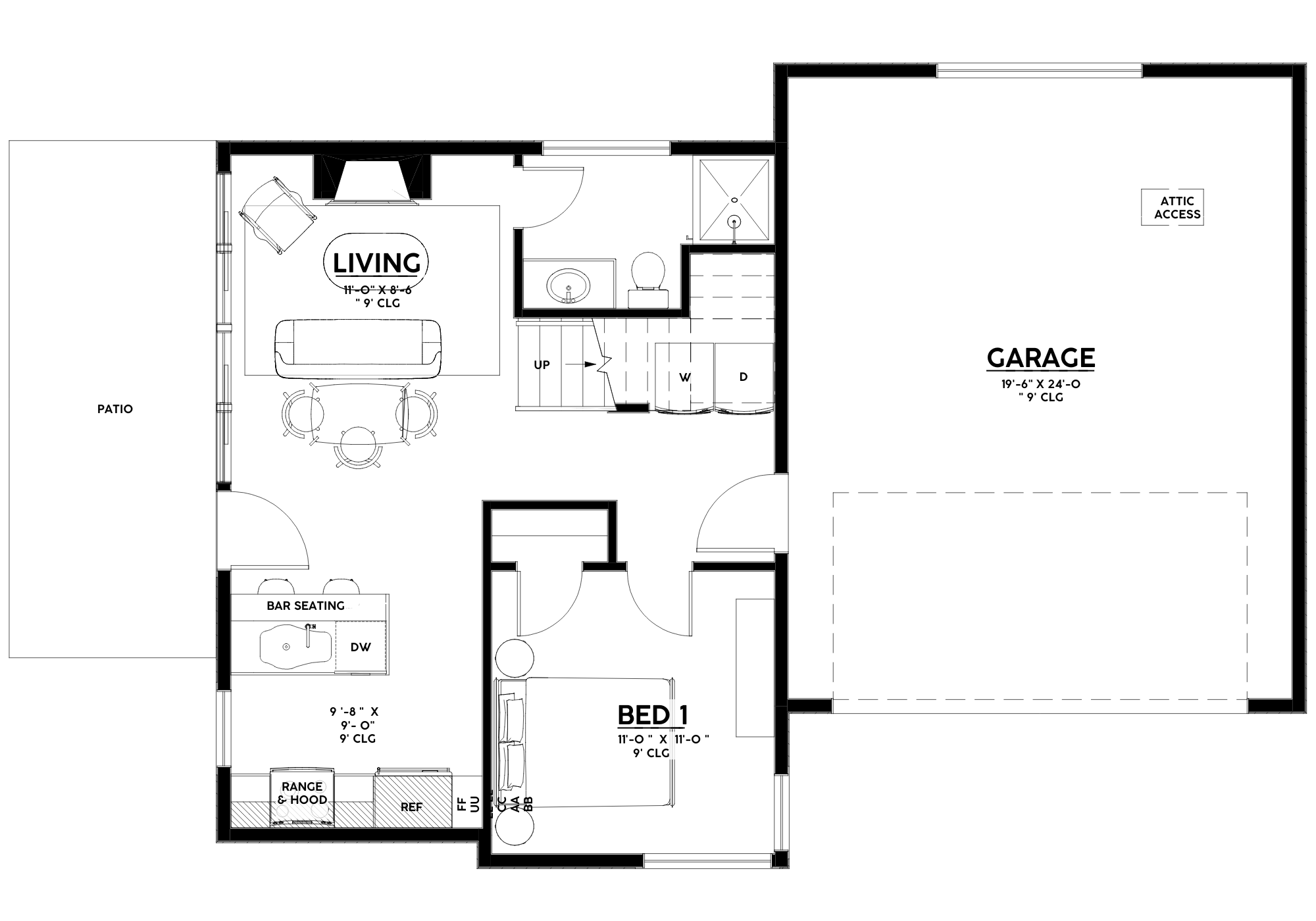 Willowrise floor plan - 797 sq ft, 1 bedroom, 1 bathroom