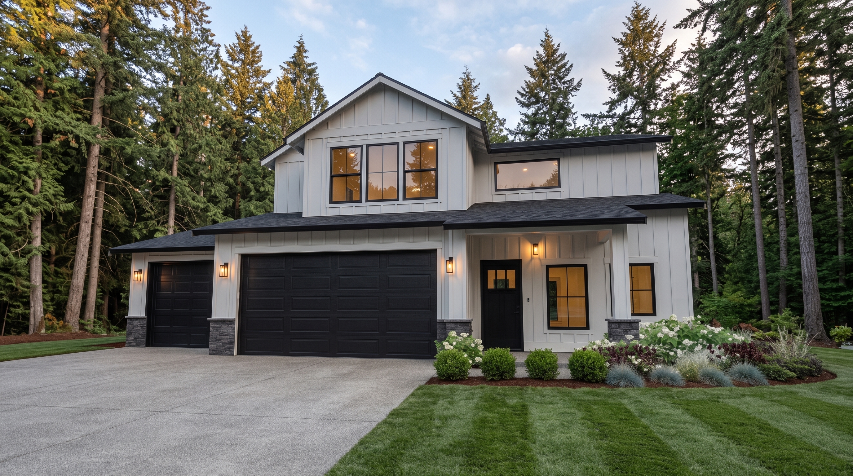 Mockingbird - exterior rendering of a 2,009 sq ft two story traditional home with a 3 car garage