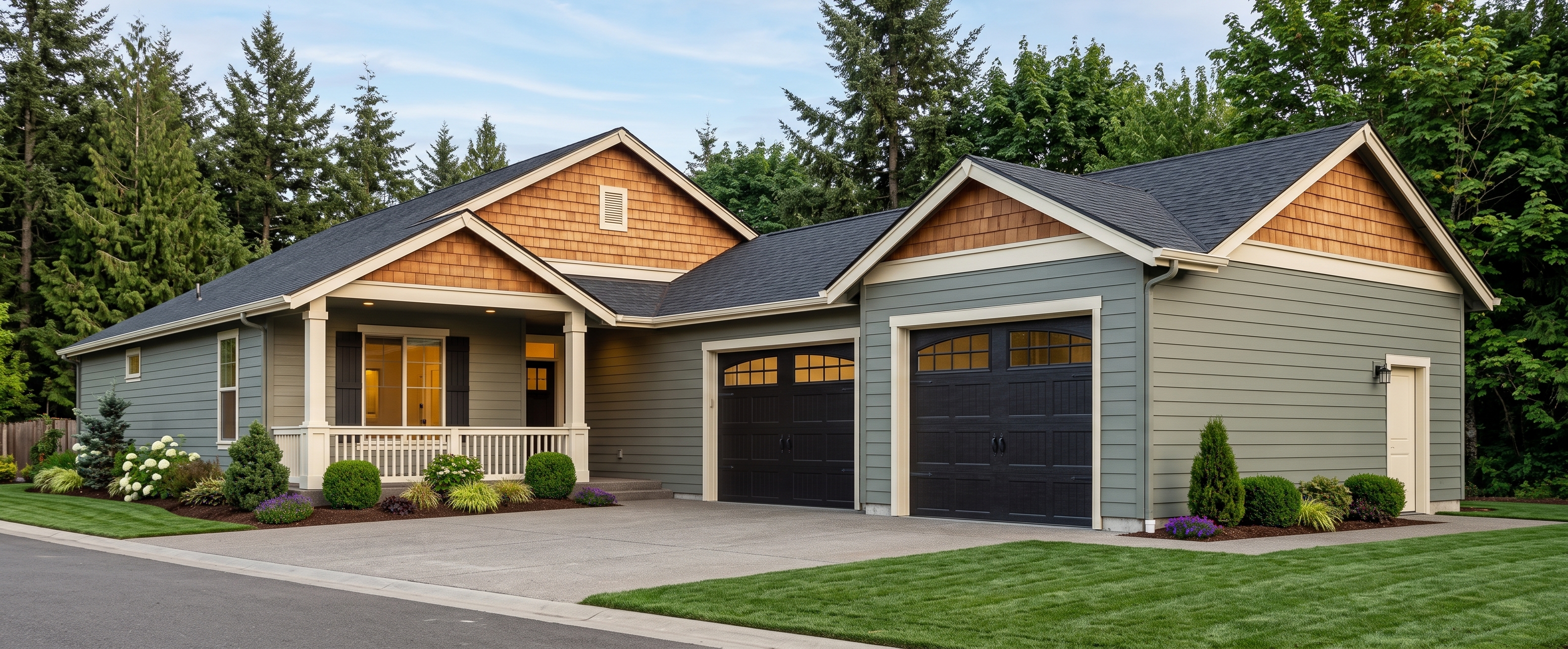 Todd - exterior rendering of a 1,728 sq ft single story traditional home with a covered front porch and side load three car garage