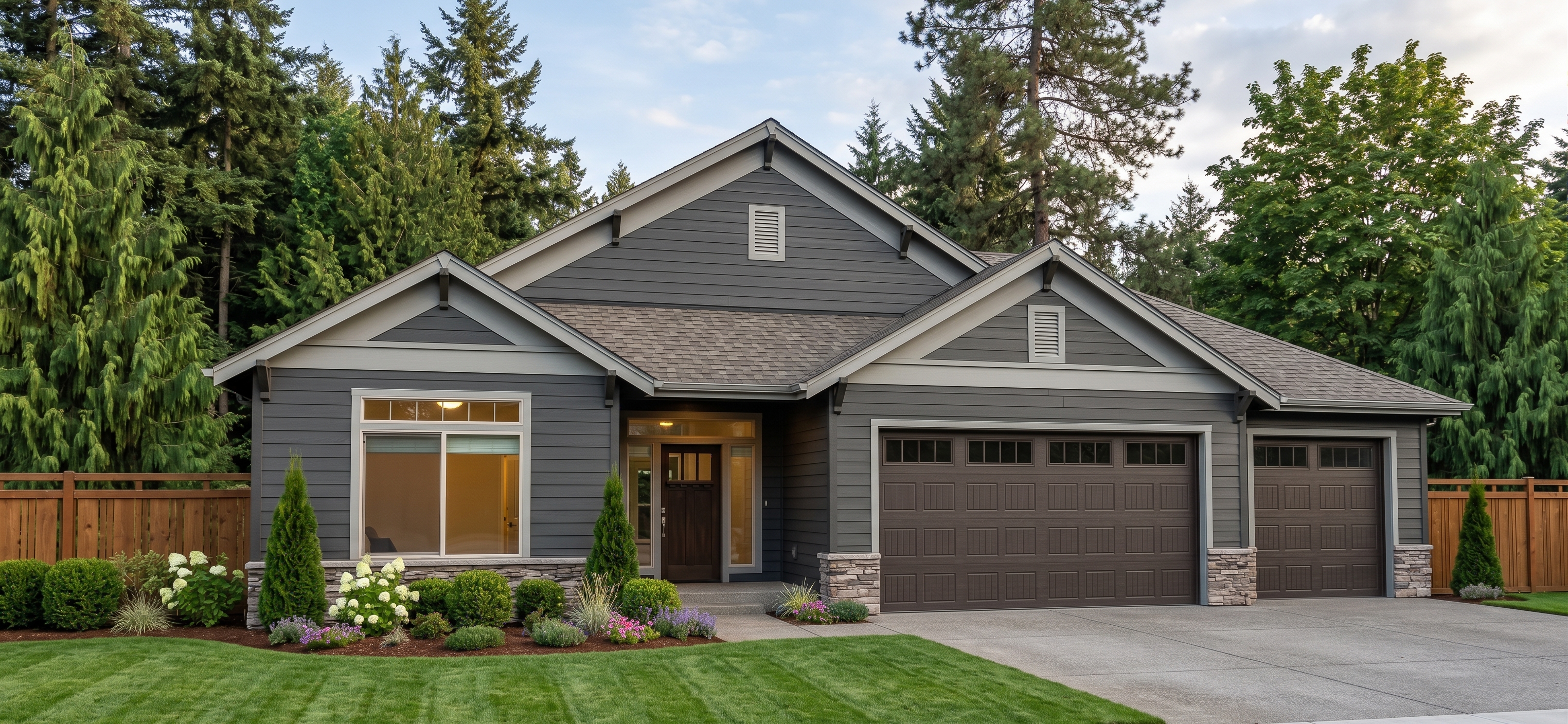 Widmann - exterior rendering of a 1,522 sq ft single story traditional home with a covered entry and three car garage