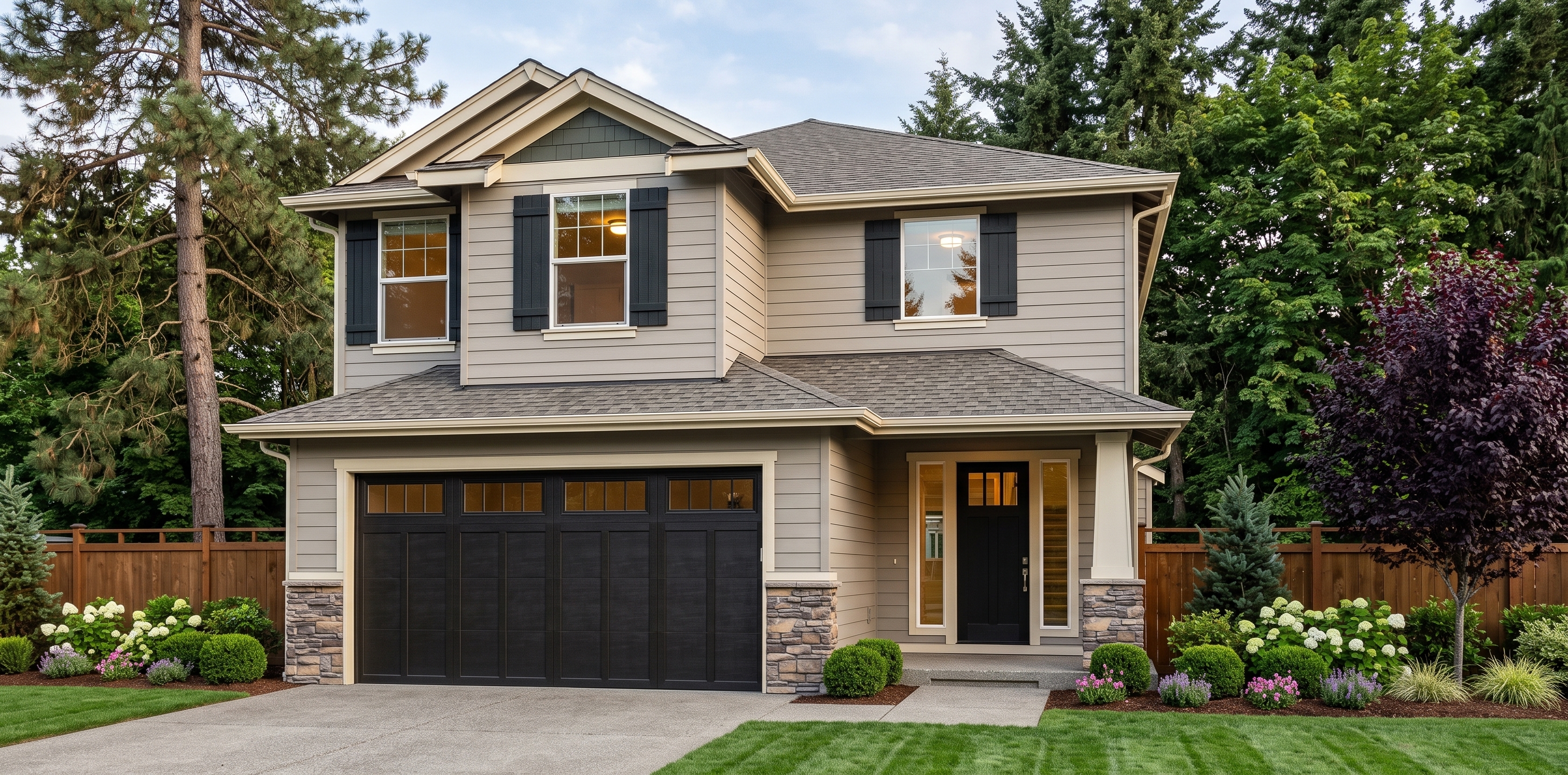 Sanwald - exterior rendering of a 2,238 sq ft two story traditional home with a 2 car garage