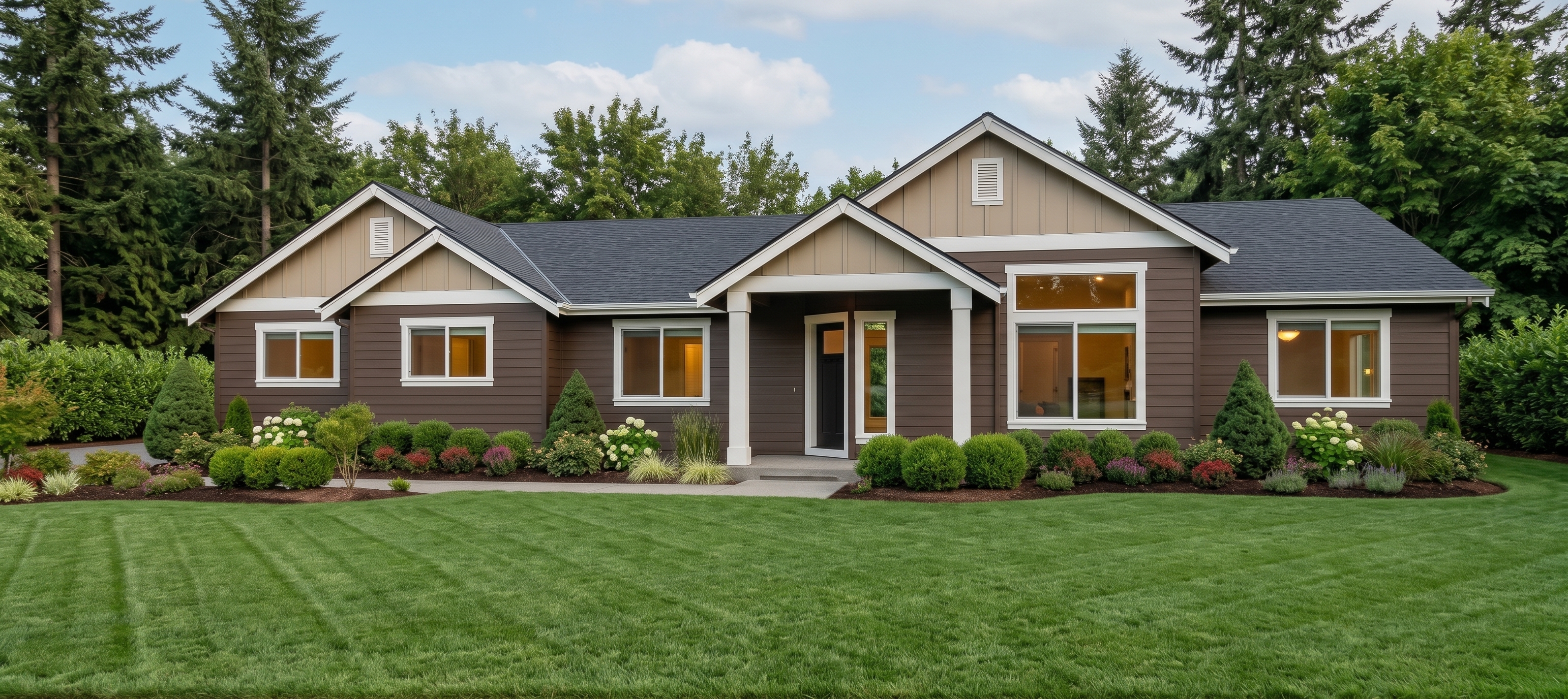 Netherclift - exterior rendering of a 1,480 sq ft single story traditional home with a covered front porch and side load two car garage