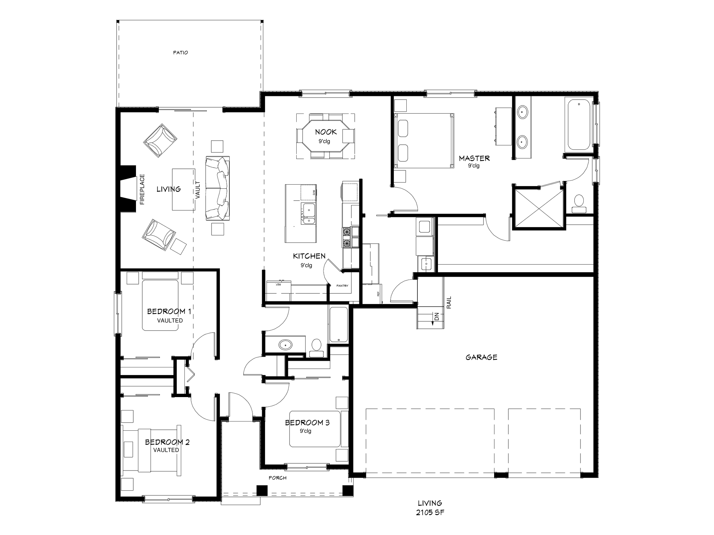 Cambridge floor plan - main floor, 2,105 sq ft, 4 bedrooms, 2 bathrooms