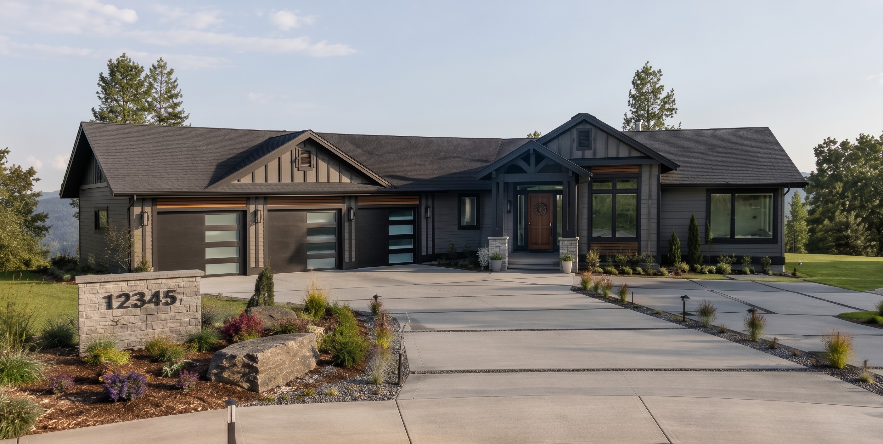 Rainier - exterior rendering of a 3,336 sq ft daylight basement modern home
