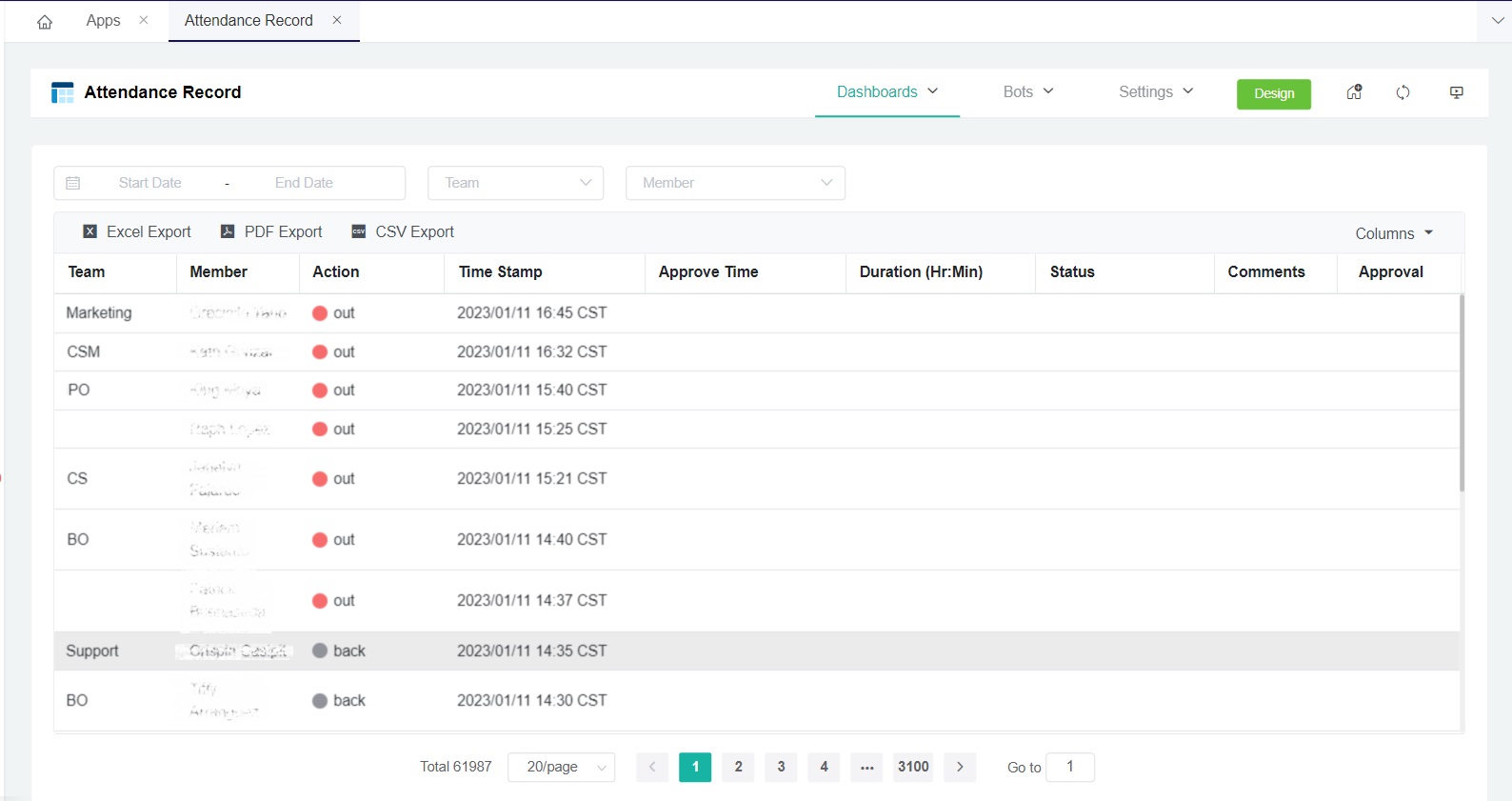 MSP Dashboard - Attendance Record