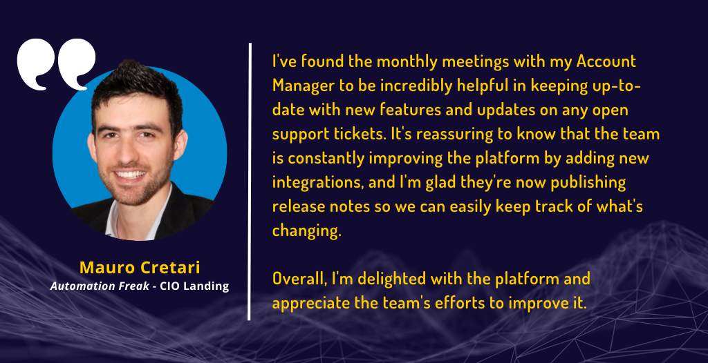 Image showing CIO Landing Mauro Creati's testimonial on MSPbots