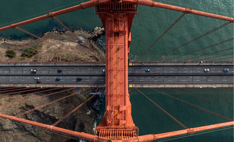Golden Gate Bridge and the coastal road leading toward it