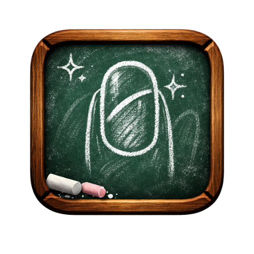 Chalk drawing of a shiny fingernail on a green chalkboard with white and pink chalk pieces.