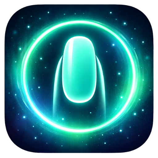 Glowing blue fingertip inside a bright circular ring with a starry background.