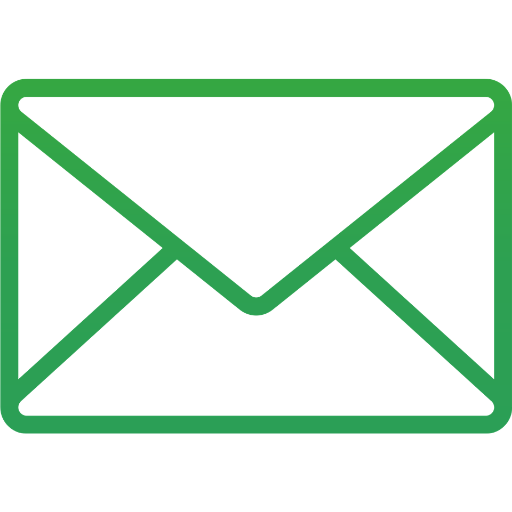 Black outlined envelope icon on a white square background.