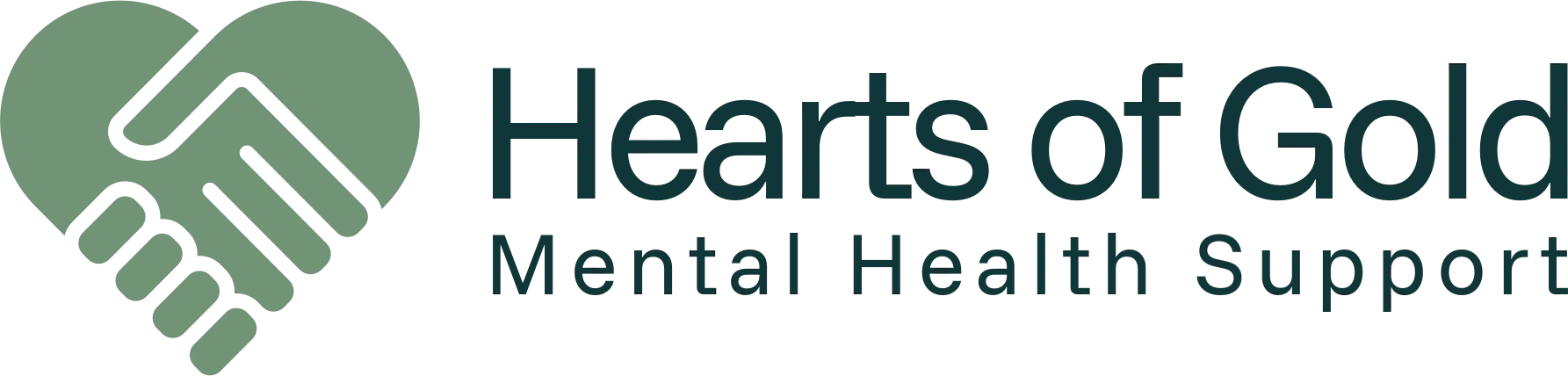 Logo of Hearts of Gold with two hands forming a heart and text about mental health support