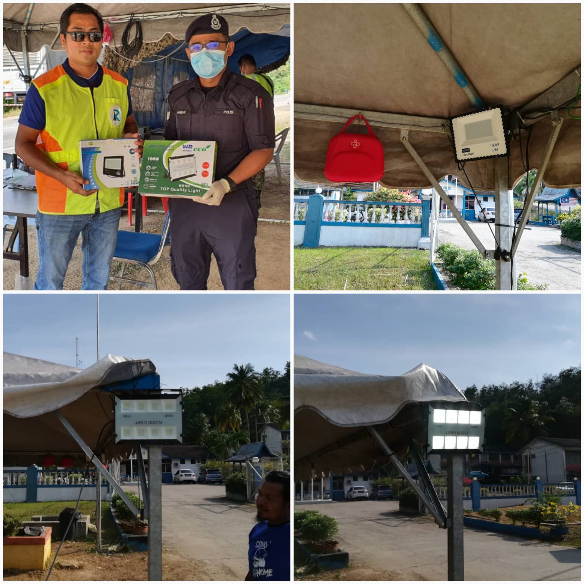 Protasco Active photograph: Roadcare Pahang Memasang Lampu ‘spotlight' di Khemah Kawalan Jalan Raya Daerah Maran
