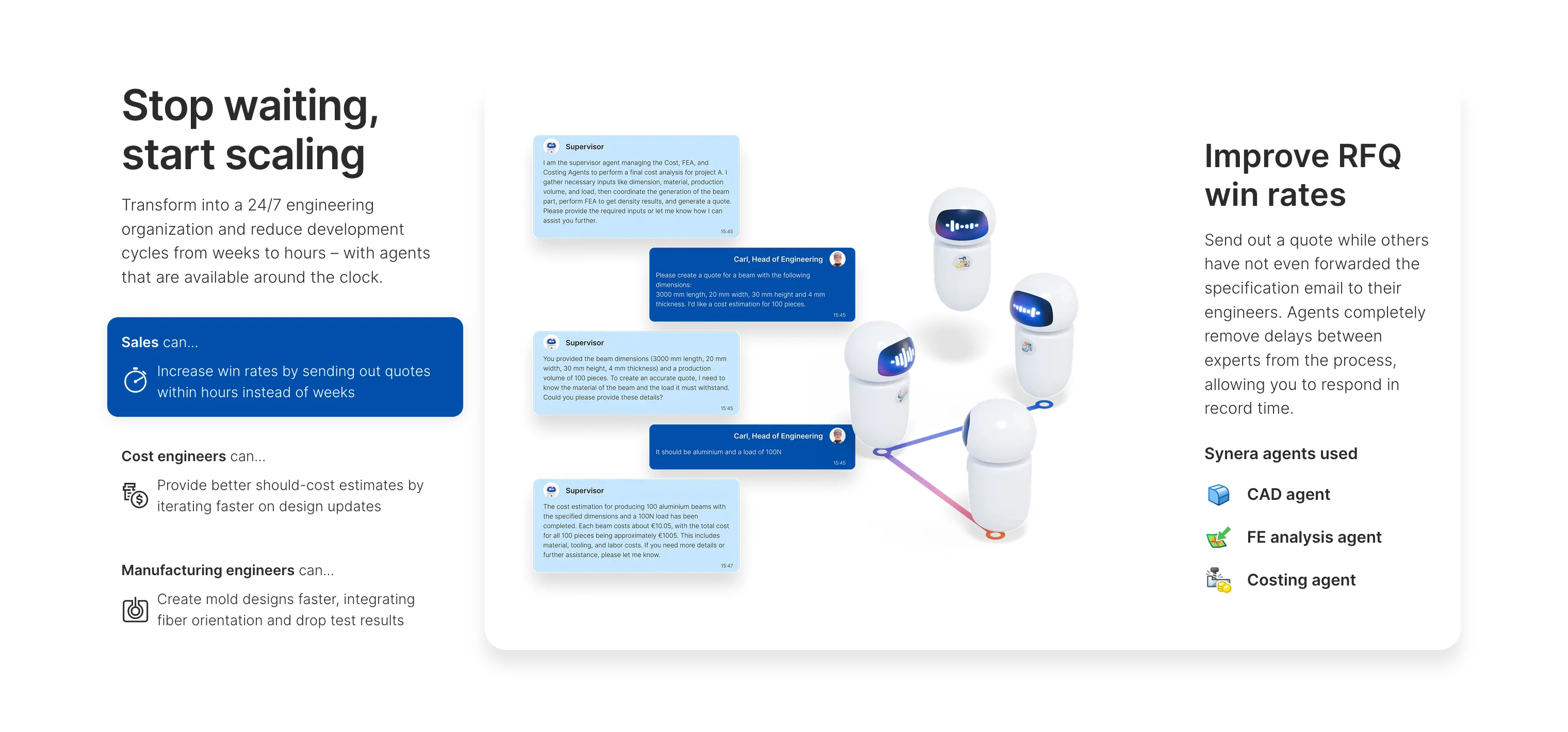 Digitale Darstellung eines rundlichen Roboters mit leuchtendem Gesicht, der Ingenieursoftware wie NX und Inventor integriert, um Agenten in Ingenieure zu verwandeln.