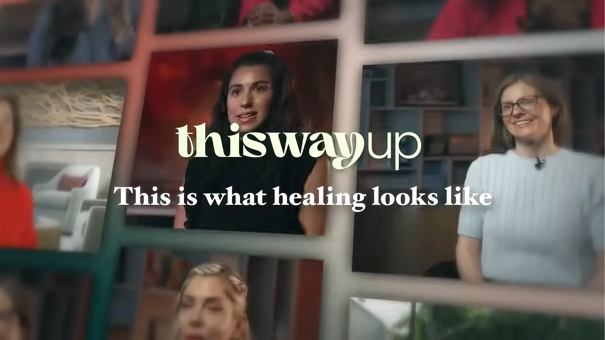 Collage of people with text thiswayup This is what healing looks like overlaid.