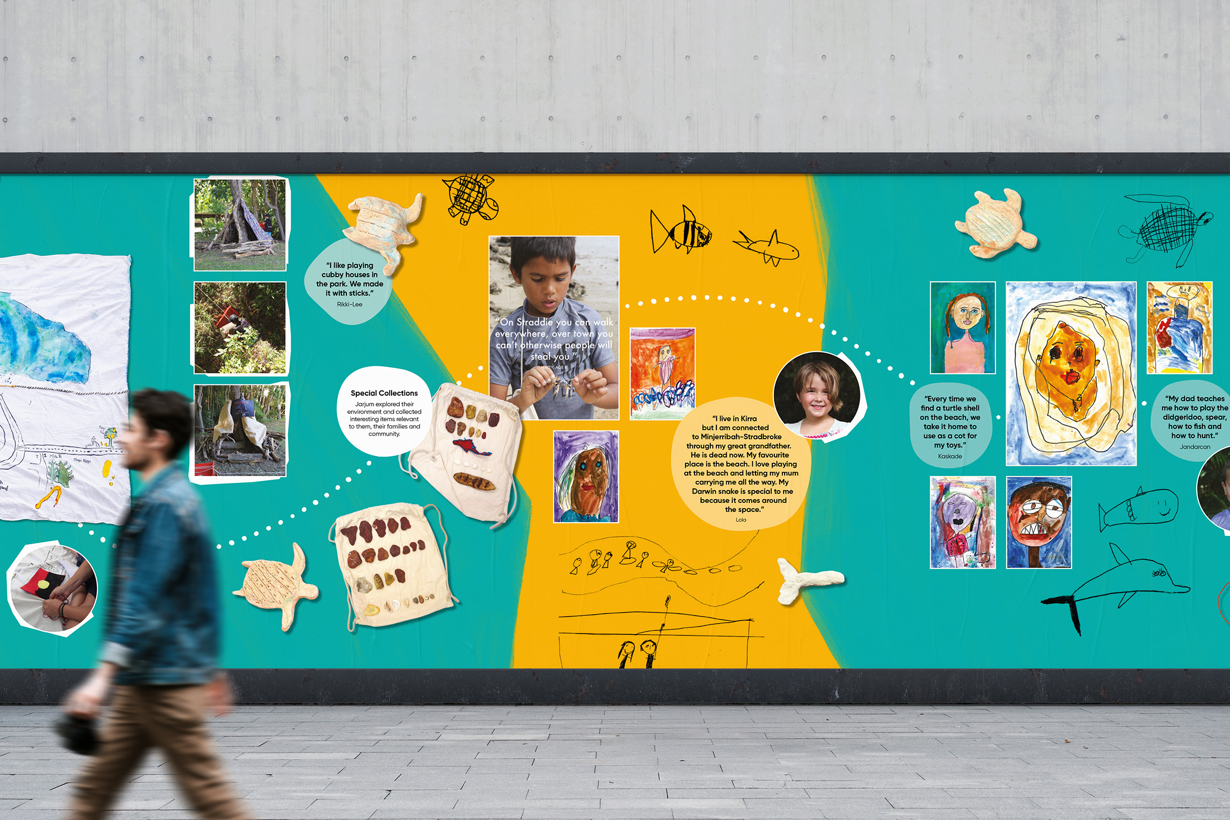Detail of the Jarjum Life Museum wall graphic installed in Brisbane's performing arts precinct