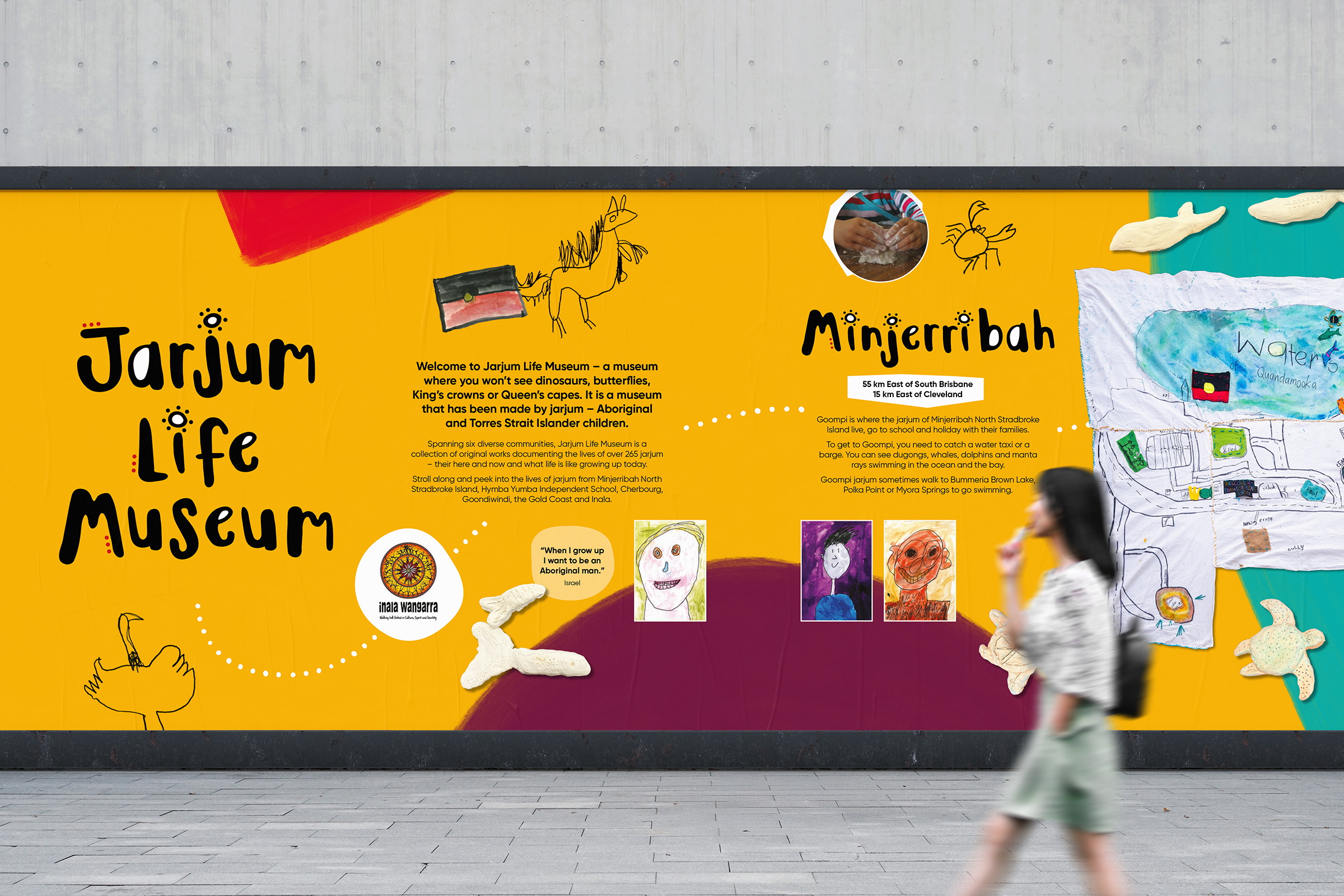 First Nations children's artwork featured within the Jarjum Life Museum brand identity