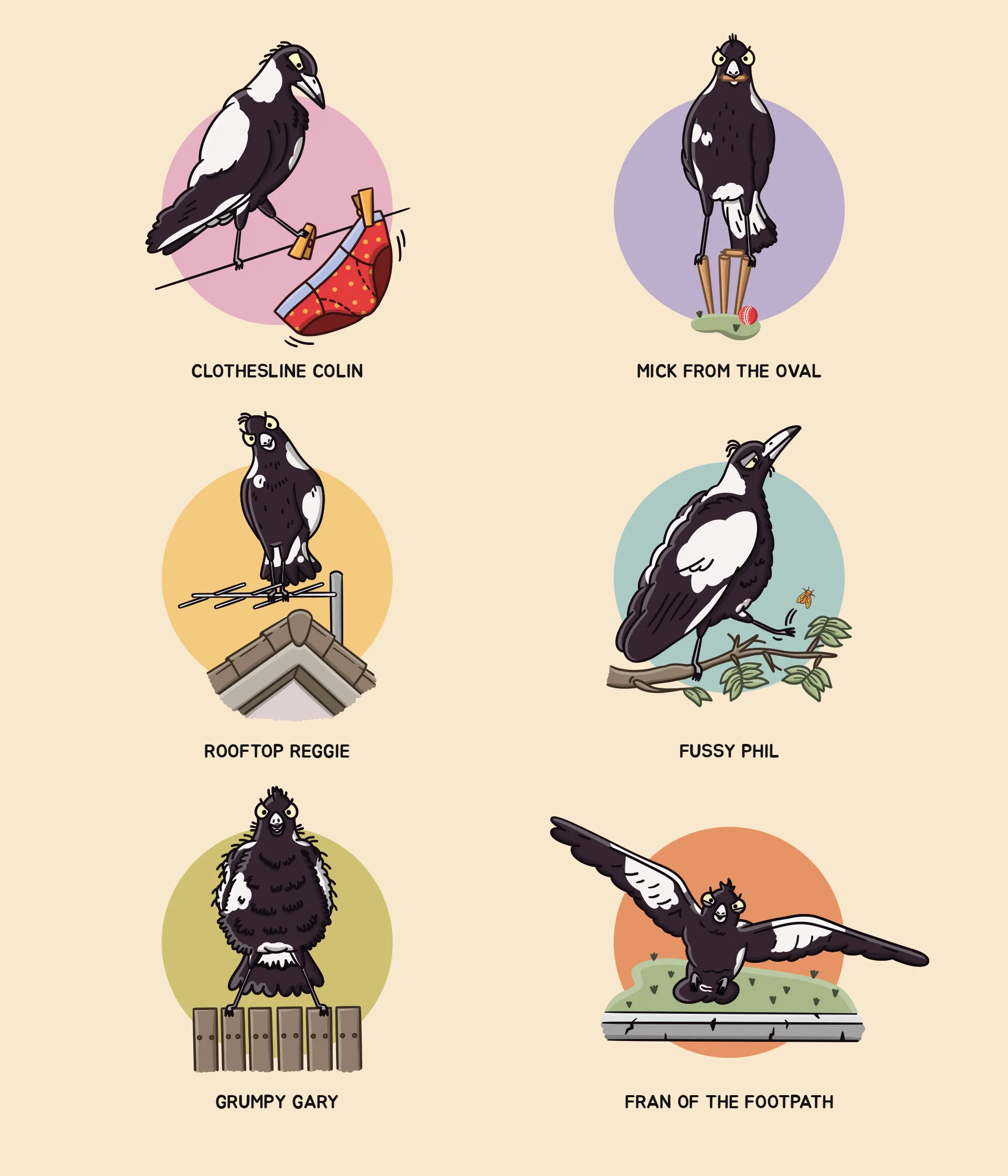 Swoopy Season magpie character design