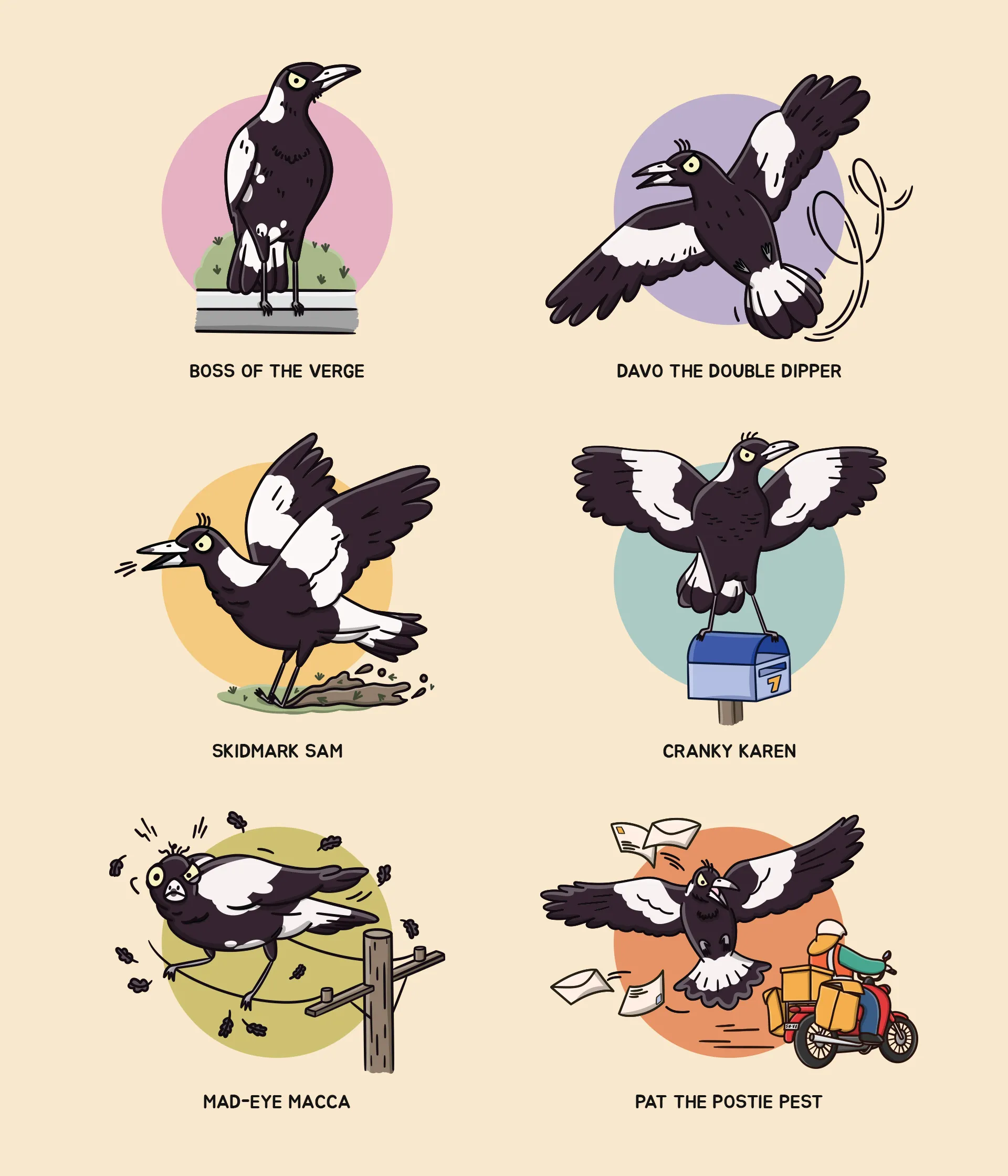 Swoopy Season magpie character design
