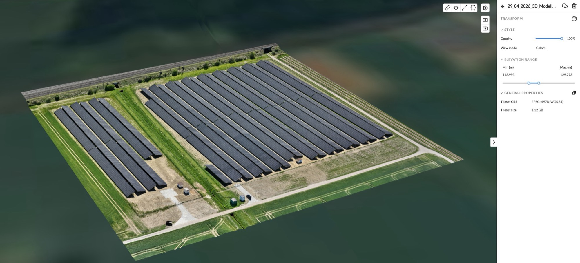 3D-Modell des Bürgersolarparks Möhler in der Cloud-Arbeitsumgebung