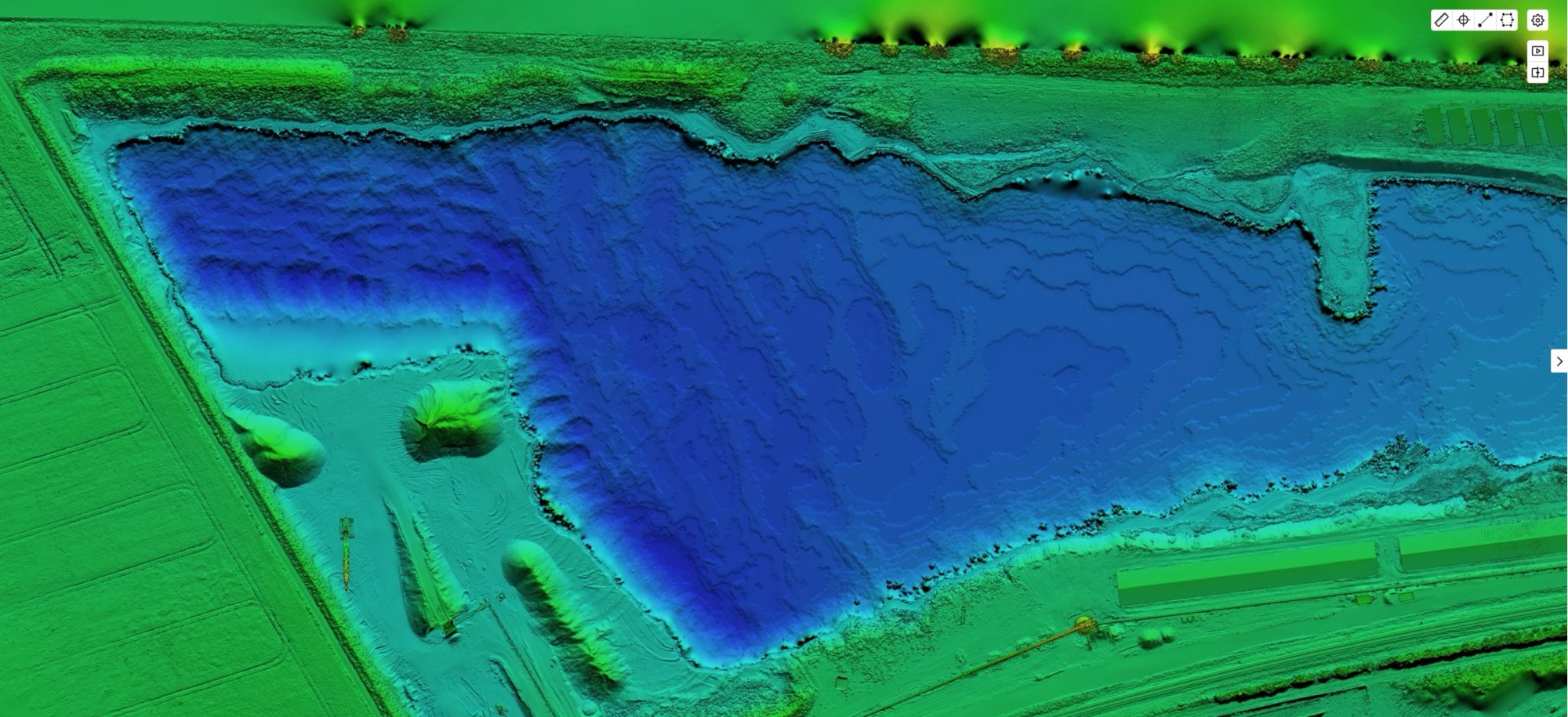 Tiefenmodell der Gewässersohle aus der Echolot-Seevermessung eines Kieswerksees