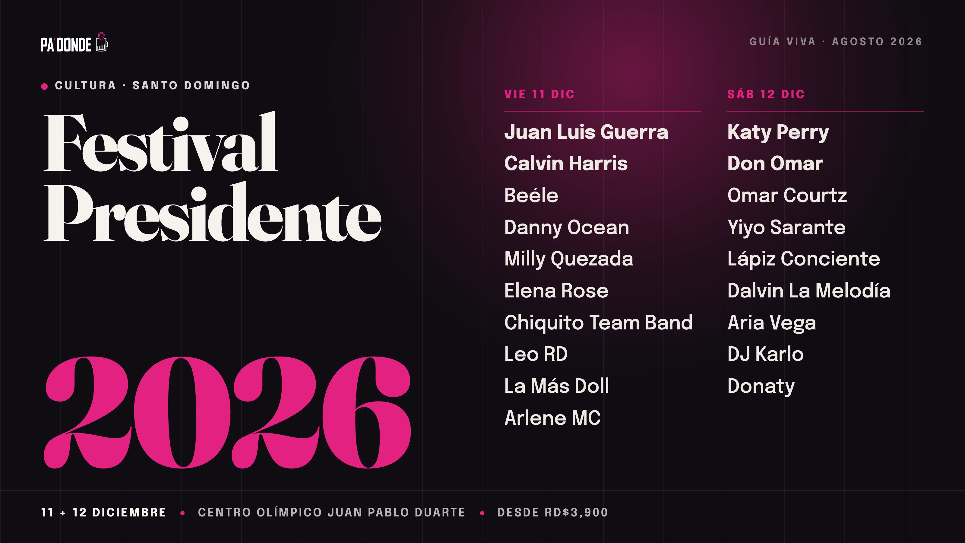 Festival Presidente 2026: cartelera completa, precios, fechas y todo sobre su regreso