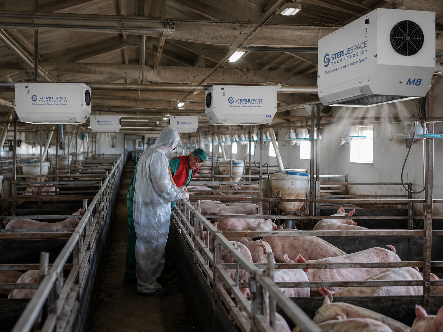Livestock barn with SterileSpace agricultural air treatment units
