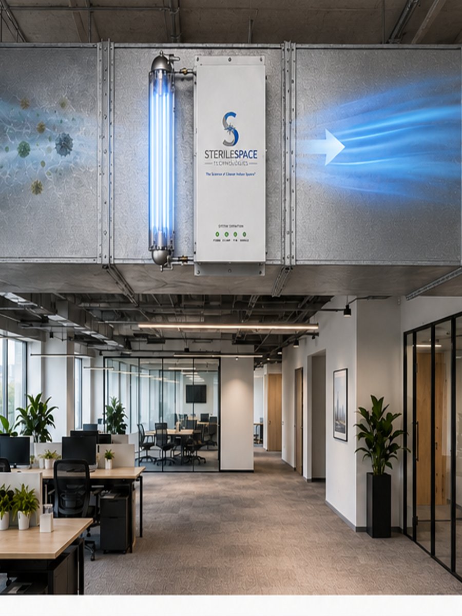 SterileSpace Commercial In-Duct C4 UV-C air purification system installed on commercial ductwork