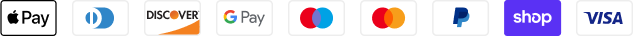 Icons of payment methods including Apple Pay, Discover, Google Pay, Mastercard, PayPal, Shop, and Visa.
