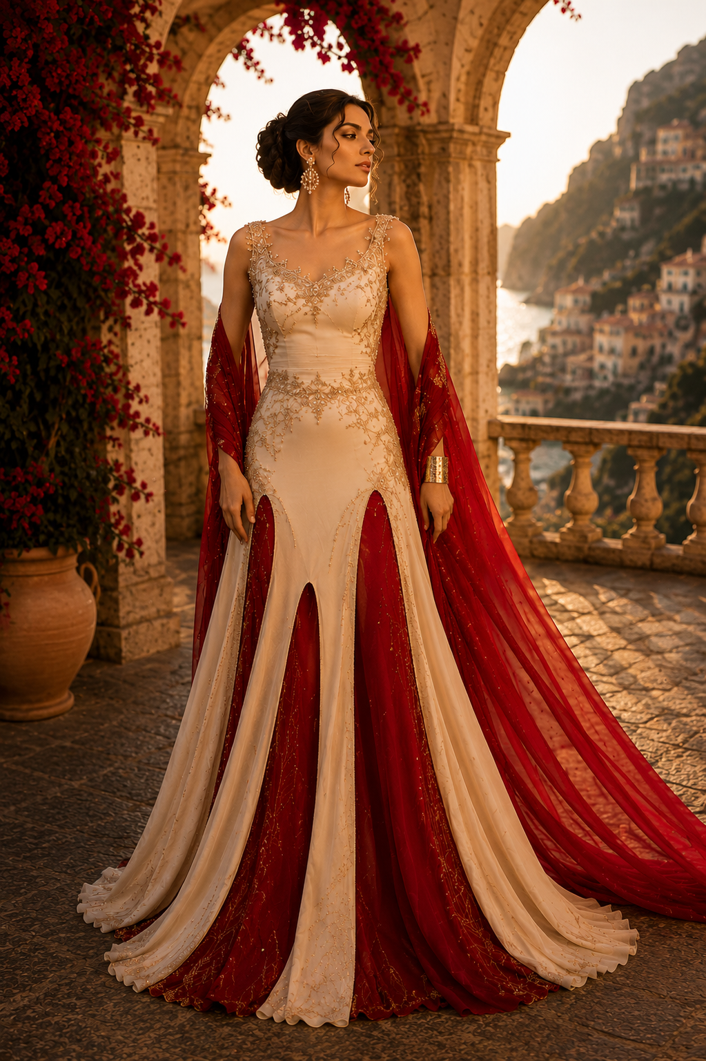 Scarlet red embellished couture ensemble from Scarlet Reverence by Alia Qureshi Atelier