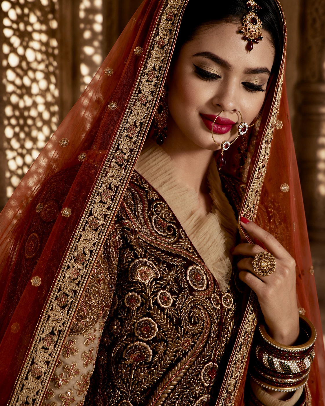 Close-up of intricate botanical embroidery and embellishment from Heirloom by Alia Qureshi Atelier