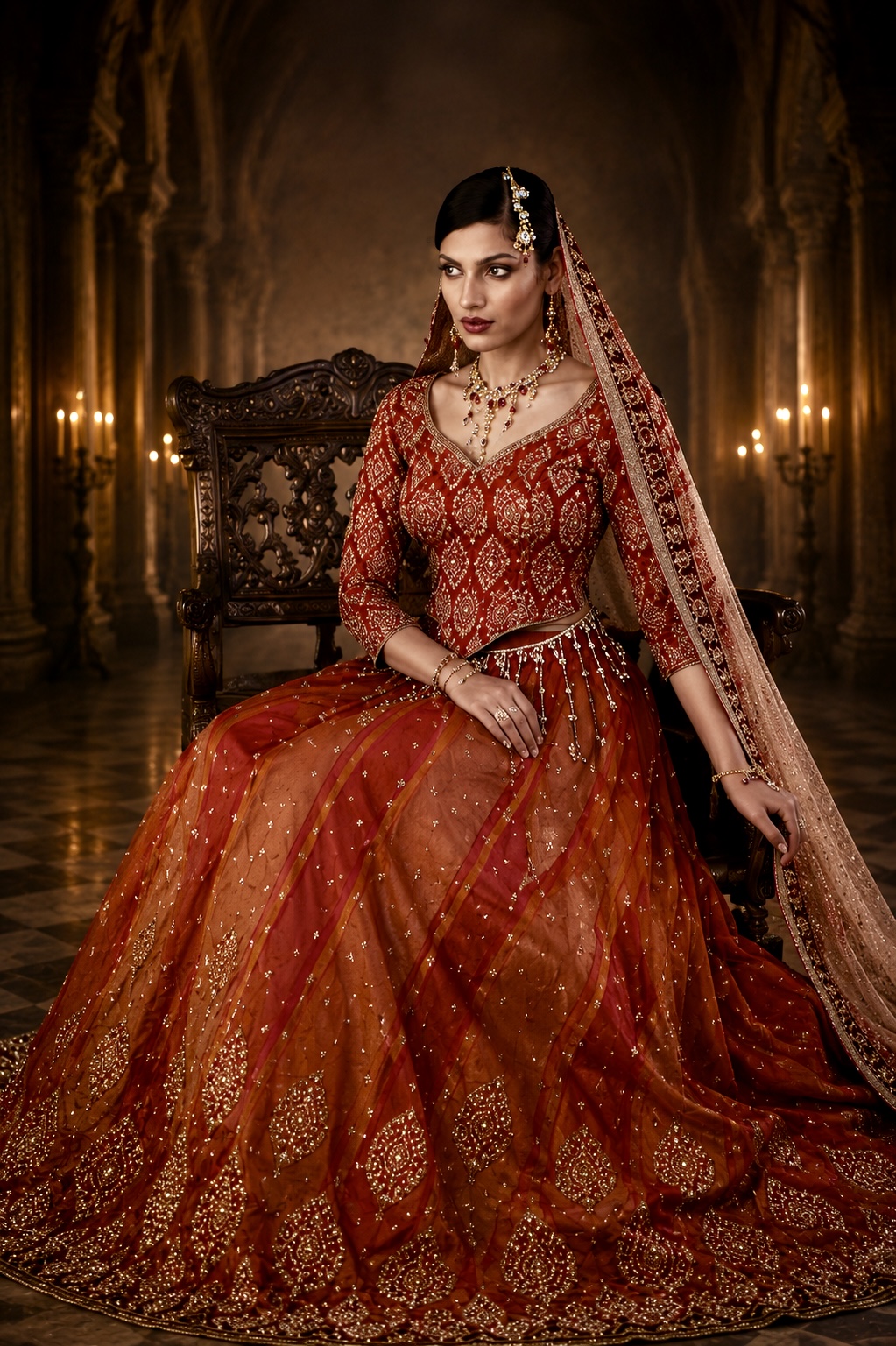 Red bridal couture with intricate embroidery from The First Expressions by Alia Qureshi Atelier
