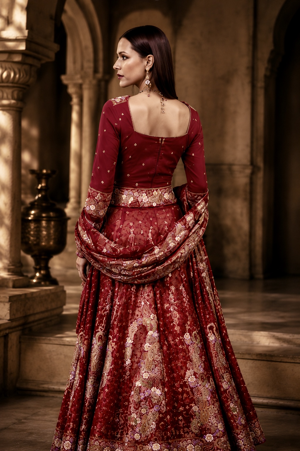 Back view of regal embroidered bridal ensemble from Imperial by Alia Qureshi Atelier